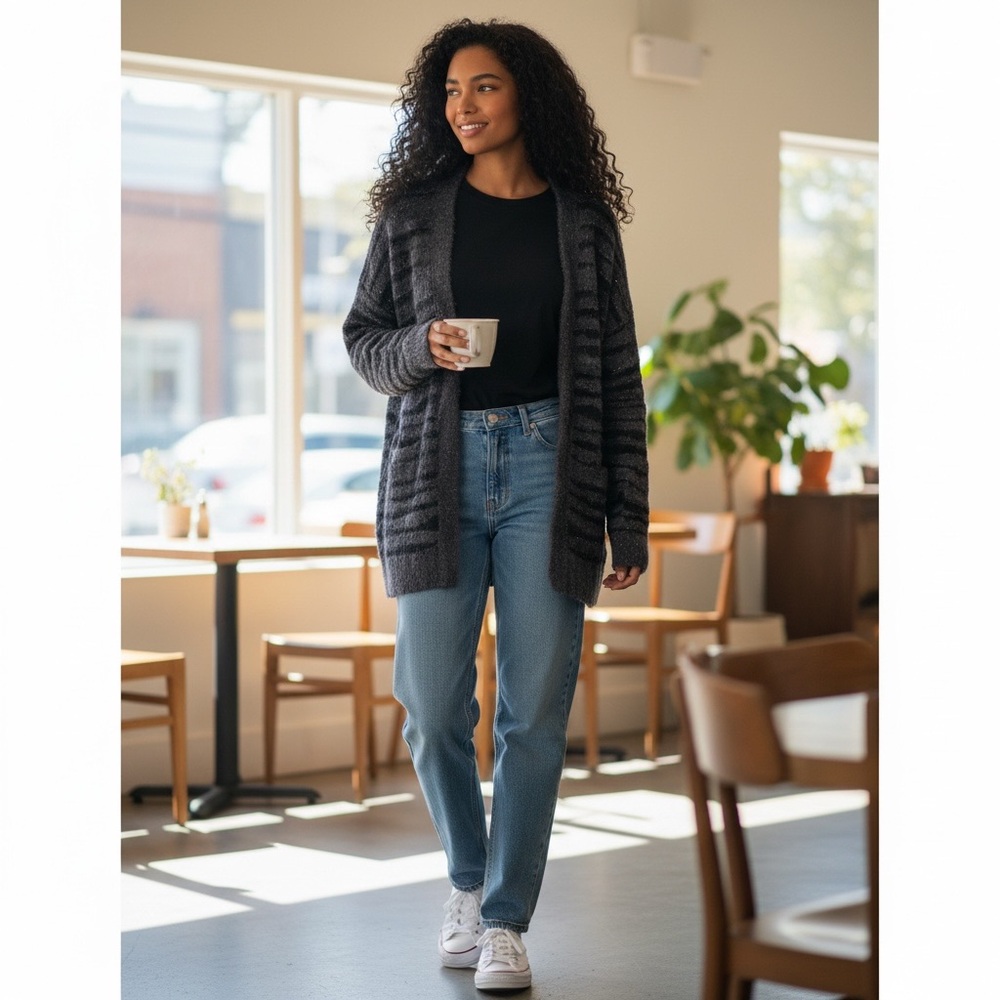 TruCloth Black Sparkle Open-Front Cardigan